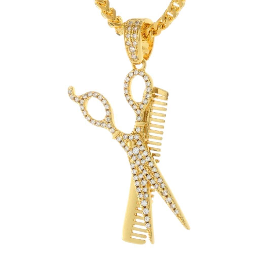 King Ice Comb and Scissors Necklace - GOLD